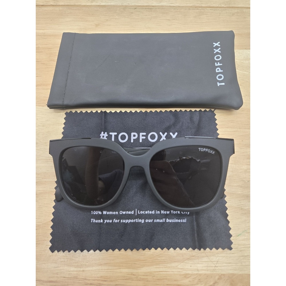 TOPFOXX Coco Sunglasses- Matte Black Frame With Dark Lenses- W/Soft Case & Cloth